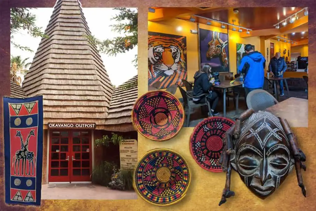 San Diego Safari Park's Okavango Outpost restaurant. Exterior, interior and artwork for sale.