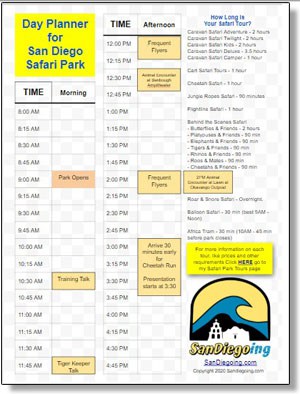san diego safari park schedule