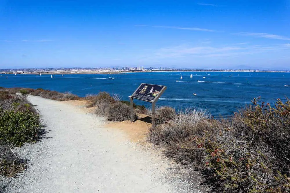 Cabrillo National Monument Bayside Trail overlook and sign.