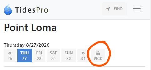 Screenshot of TidesPro.com with their PICK icon circled in red.
