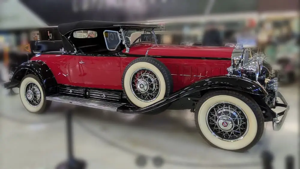 Red Duesenberg on display at the San Diego Automotive Museum