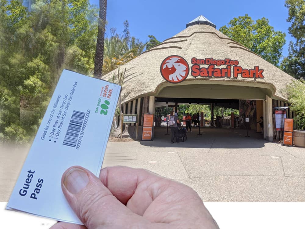 San Diego Zoo Safari Park entrance with guest admission ticket