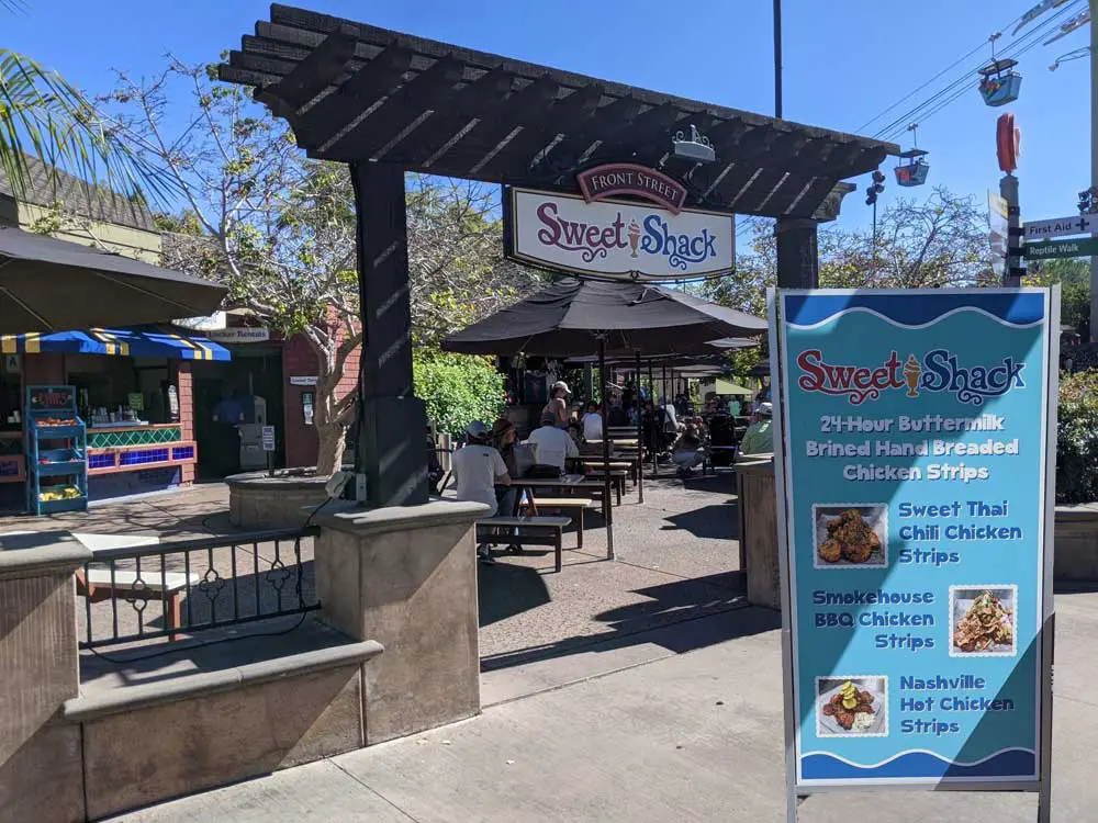 The Front Street Sweet Shack at San Diego Zoo and partial menu