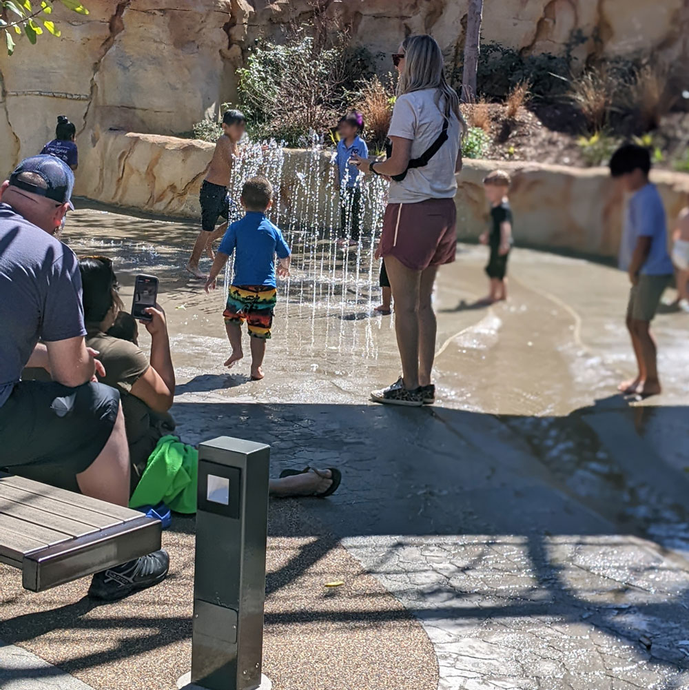 Splash pad fountain at San Diego childrens zoo in Wild Woods.