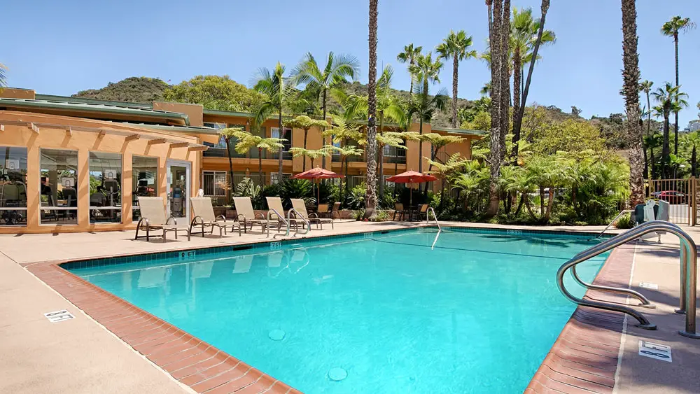 Best Western Seven Seas hotel pool in San Diego's Mission Valley.