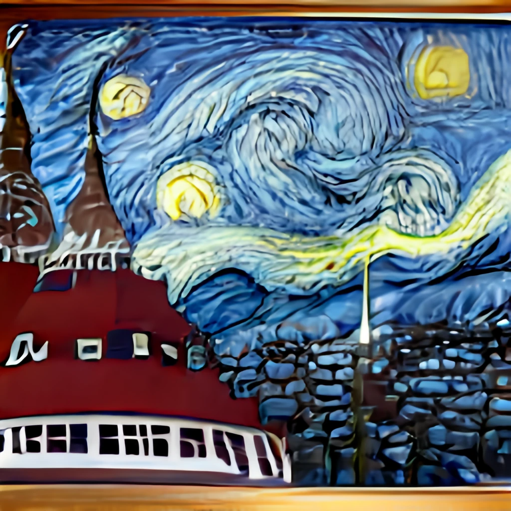 Dall-E image prompt by Nancy Ulrich of Hotel del Coronado fireworks in style of Vincent van Gogh.