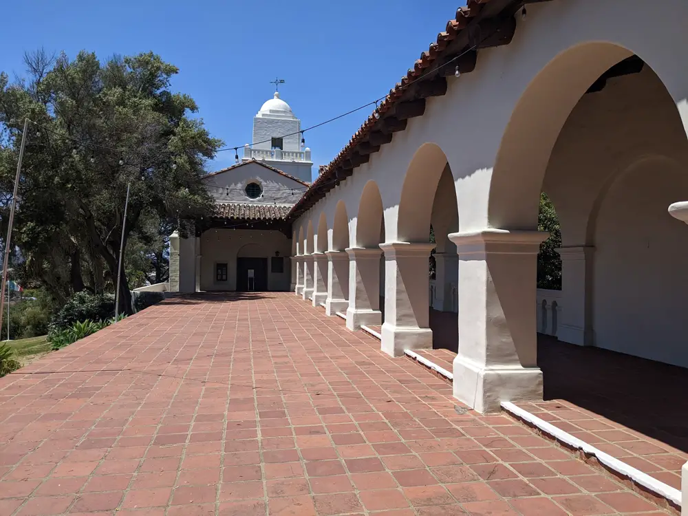 Entrance to Junipero Serra Museum in Presidio Park, Old Town, San Diego.